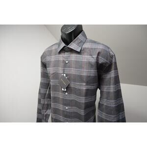 Scott Barber Flannel Button Up Dress Shirt Long Sleeve Plaid Mens Size XL NWT